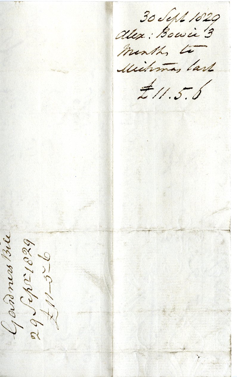 Devonshire MSS AS 3101, folio from a bundle of bills settled by Pinder Simpson for Lord George Cavendish, including Alexander Bowie