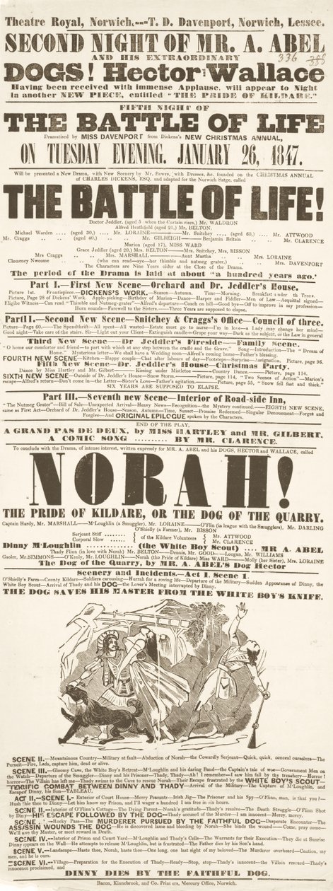 ديكنز playbill: معركة الحياة ، في مسرح رويال ، نورويتش ، 26 س 18 يناير 1847 بواسطة مدرسة اللغة الإنجليزية