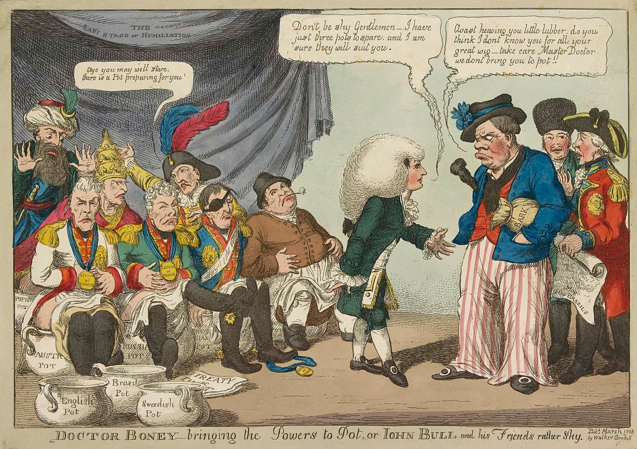 دكتور Boney_bringing the Powers to Pot ... ، 1808 نقش ملون باليد. بواسطة مدرسة اللغة الإنجليزية