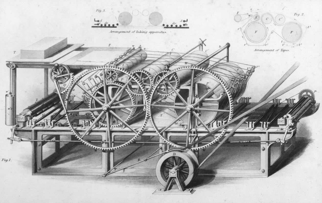 آلة طباعة اسطوانة مزدوجة من Cyclopaedia للفنون والصناعات المفيدة ، حرره تشارلز توملينسون ، c.1880s بواسطة مدرسة اللغة الإنجليزية