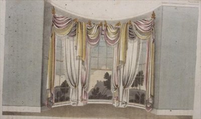 ستائر للنوافذ الدائرية ، صفيحة 108 من مستودع الفنون في أكرمان ، نُشرت عام 1820 (لون ليثو) بواسطة مدرسة اللغة الإنجليزية