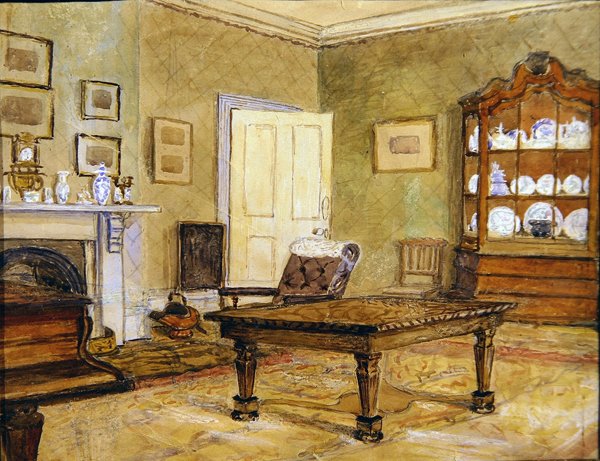 غرفة الرسم الداخلية مع المجموعة الصينية ، c1890 (ألوان مائية على الورق) بواسطة مدرسة اللغة الإنجليزية