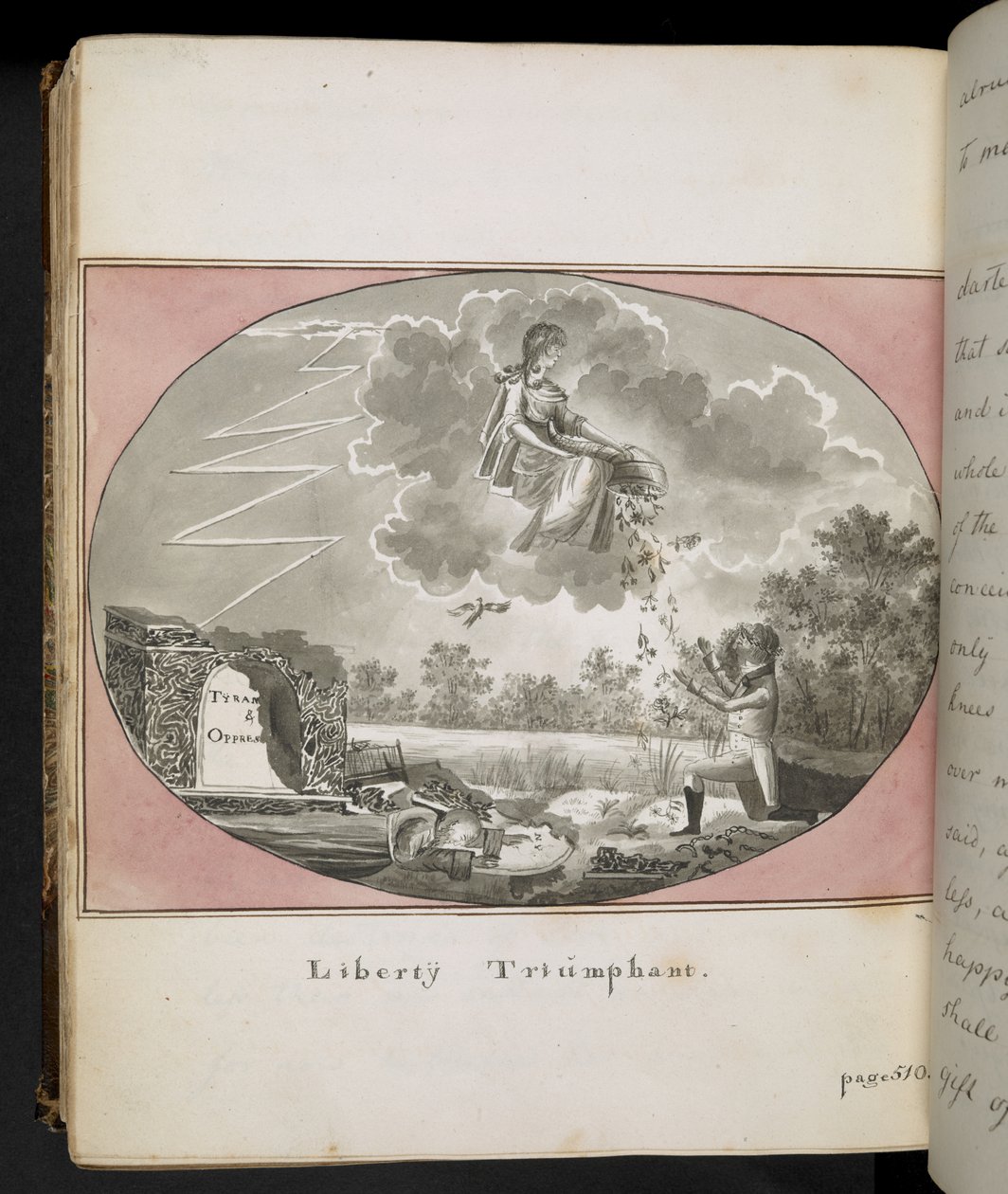Egerton MS 2066 f.505 "Liberty Triumphant" ، من "The Adventures of Thomas Walter ، كما روى له أحد الأصدقاء:" السيرة الذاتية لـ Jorgen Jorgensen "(قلم حبر وحبر مغسول على الورق) بواسطة مدرسة اللغة الإنجليزية