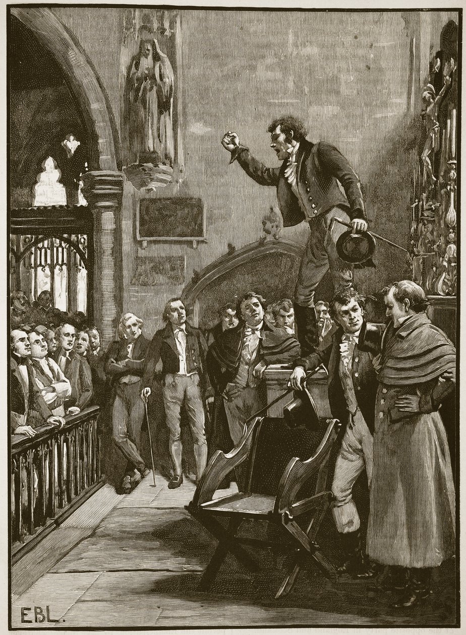 اجتماع انتخابي في أيرلندا ، 1825 ، رسم توضيحي من كاسيلس إيضحت تاريخ إنجلترا (صورة بني داكن) بواسطة مدرسة اللغة الإنجليزية