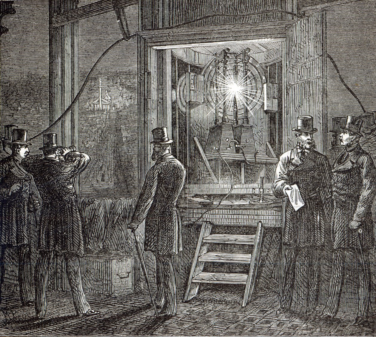 جهاز كهربائي لبرج الساعة ، دور البرلمان من أخبار لندن المصورة ، 16 أغسطس 1873 بواسطة مدرسة اللغة الإنجليزية