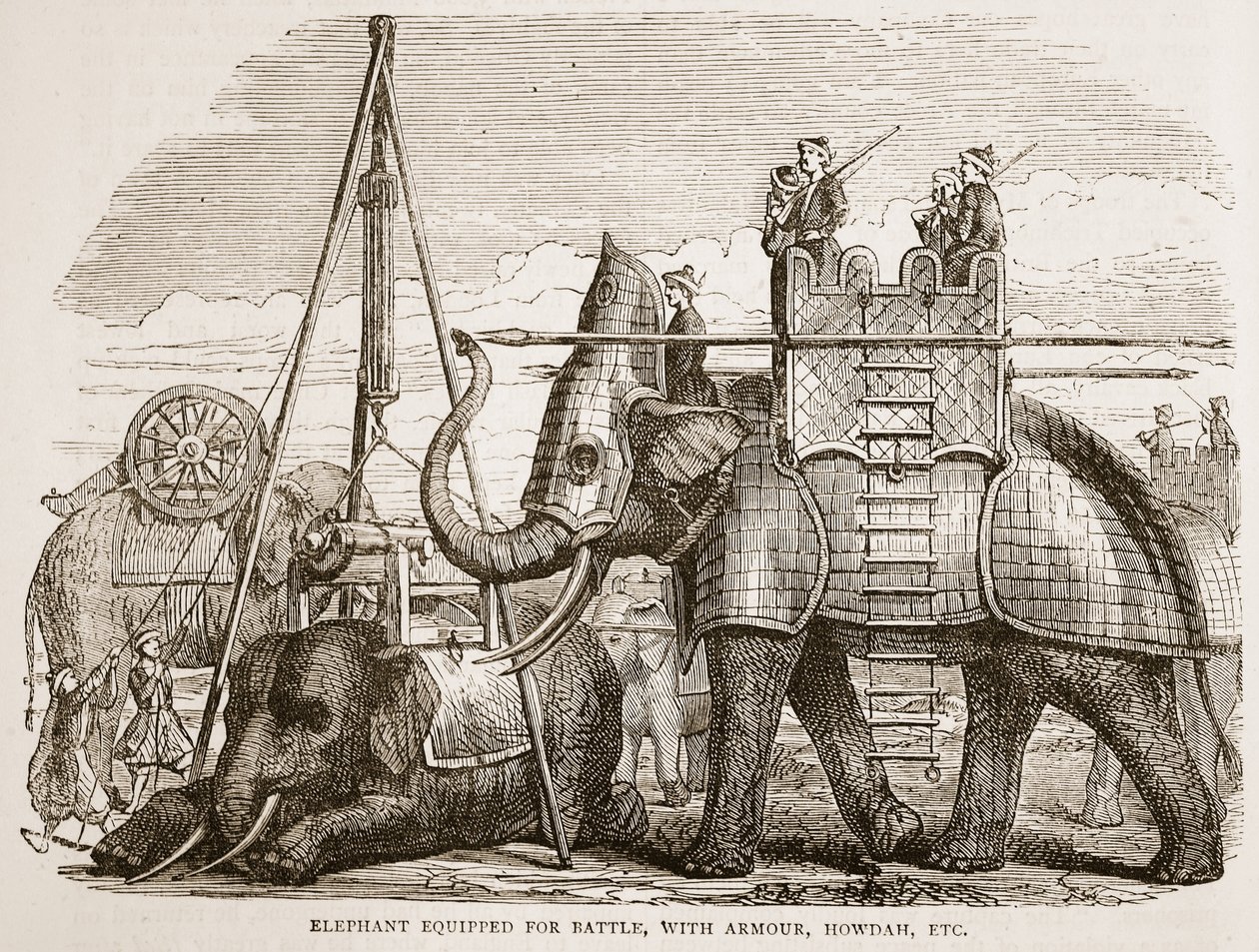 فيل مجهز للمعركة ، بالدروع ، الحودة ، وما إلى ذلك ، التوضيح من Cassells Illustrated History of India بواسطة James Grant ، حانة. 1879 بواسطة مدرسة اللغة الإنجليزية