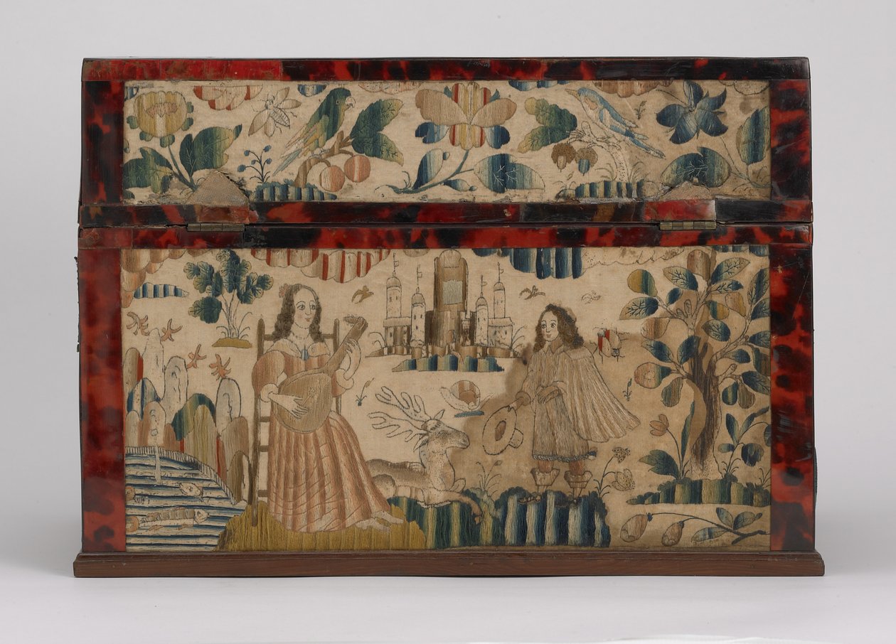 تابوت مطرز ، c. 1660 (حرير ، قماش ، خشب ، ذبلية ، حوامل فضية) بواسطة مدرسة اللغة الإنجليزية