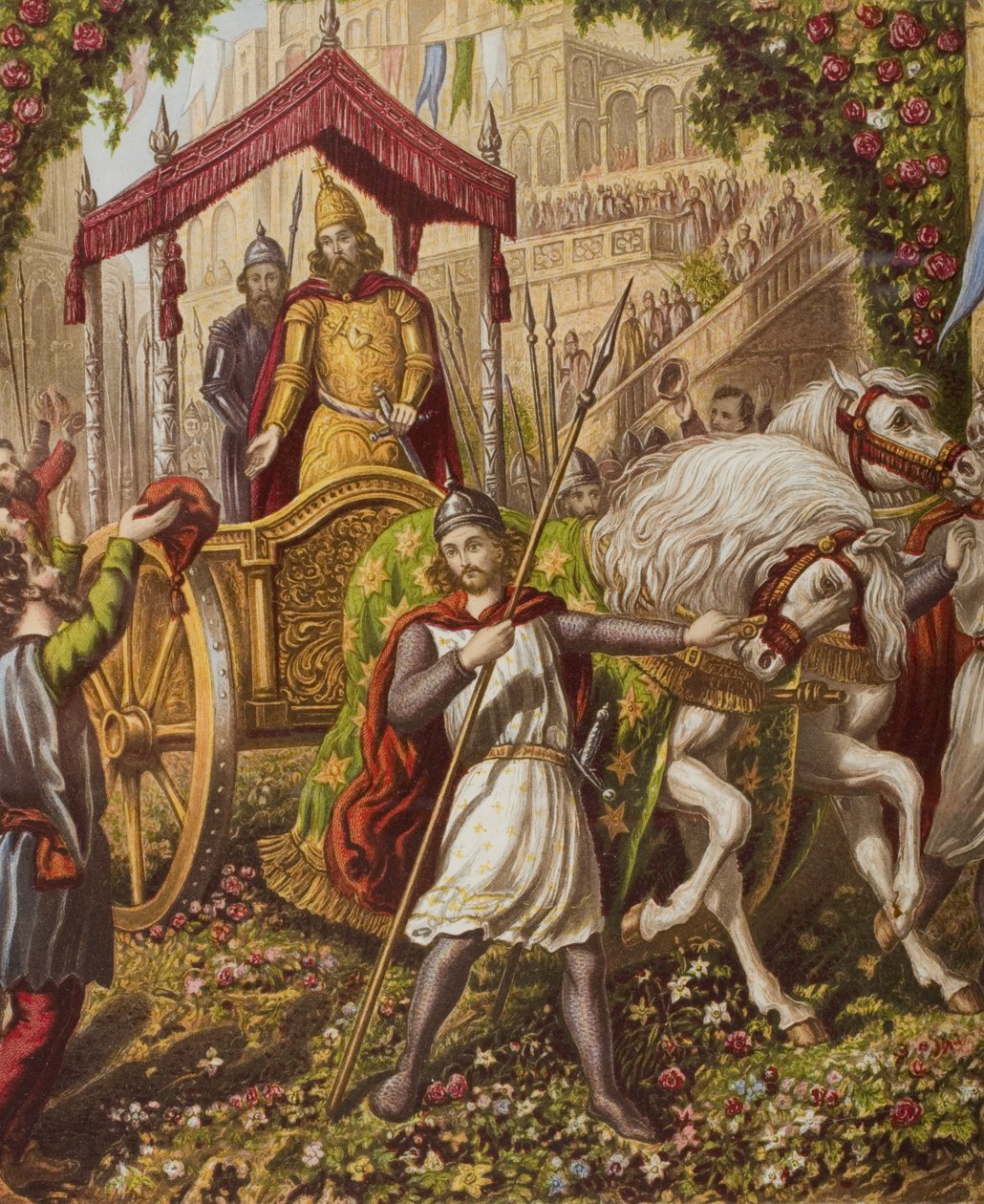 دخول إيمانويل الثاني إلى منصول ، رسم توضيحي من "الحرب المقدسة" لجون بونيان (1628-1688) بواسطة مدرسة اللغة الإنجليزية