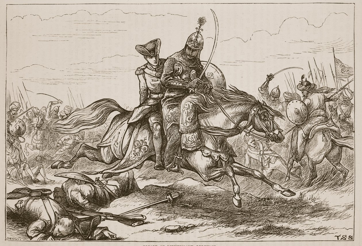 هروب الملازم غوريهام ، التوضيح من Cassells Illustrated History of India بواسطة James Grant ، pub. 1879 بواسطة مدرسة اللغة الإنجليزية