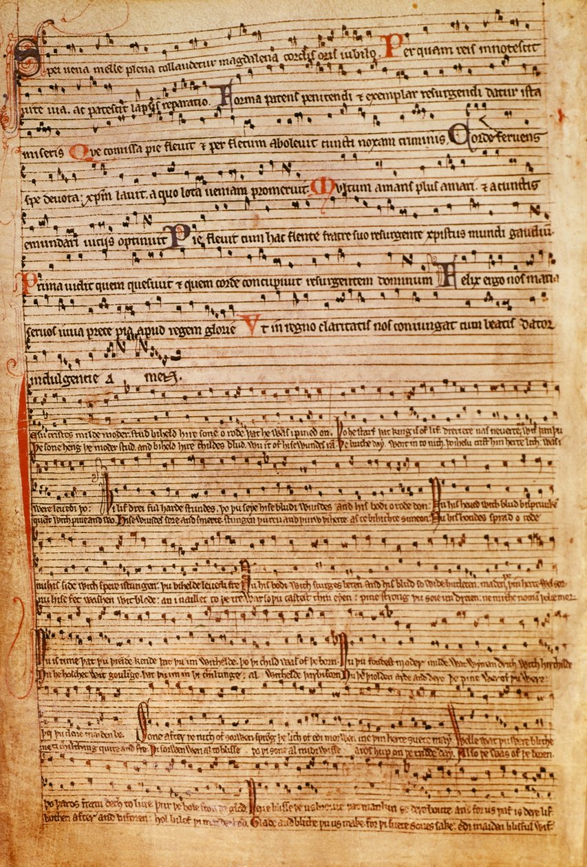 F.154v تدوين موسيقي للعصور الوسطى (ليثو) بواسطة مدرسة اللغة الإنجليزية