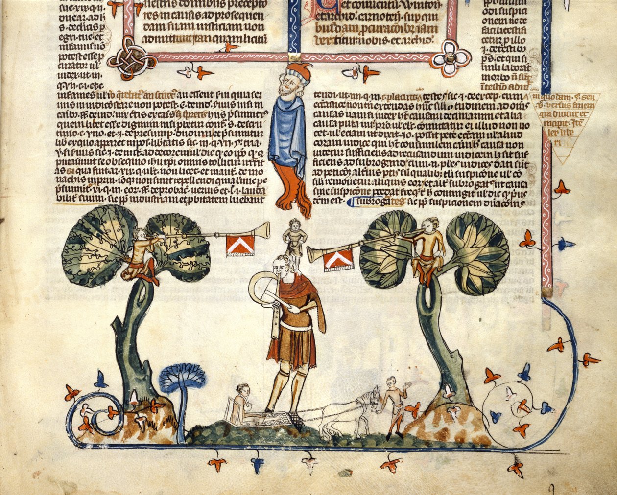 F.94 رجل يعزف على Fife and Drum ، من Smithfield Decretals ، حوالي 1340 (رق) بواسطة مدرسة اللغة الإنجليزية