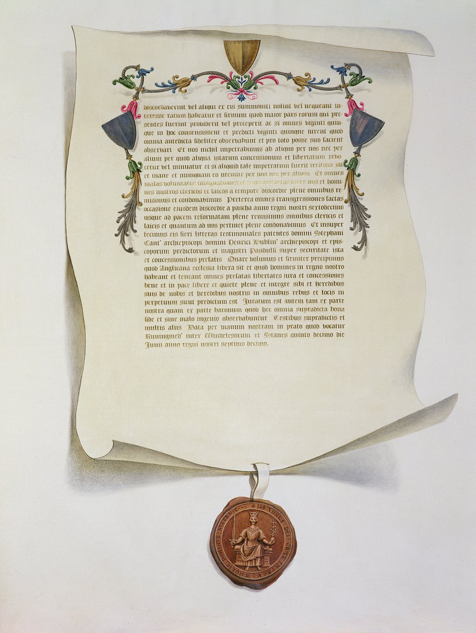 نسخة الفاكس من Magna Carta ، نُشرت لأول مرة في 1225 ، 1816 بواسطة مدرسة اللغة الإنجليزية