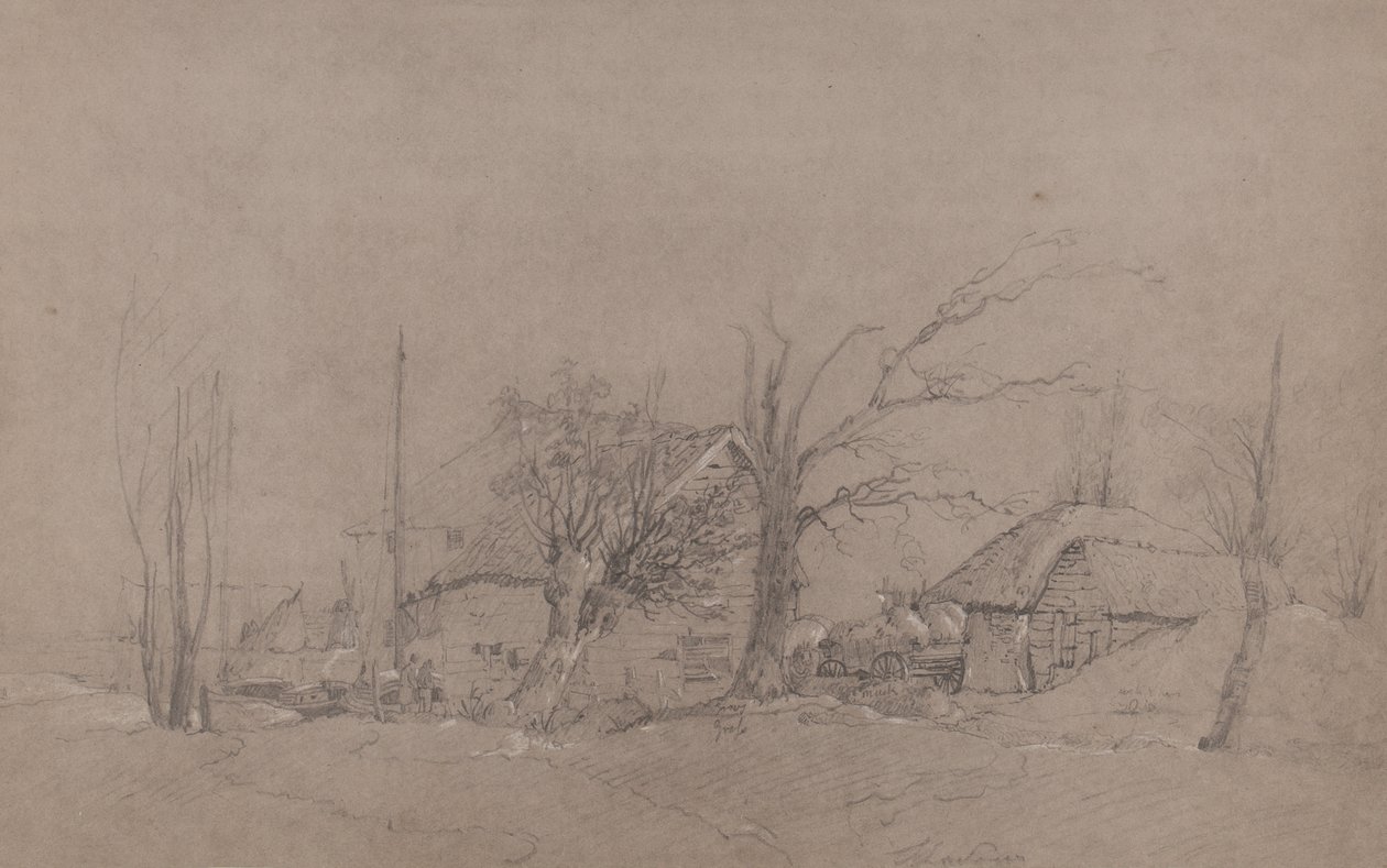 مباني المزرعة بواسطة بنك الأنهار ، c.1840 بواسطة مدرسة اللغة الإنجليزية
