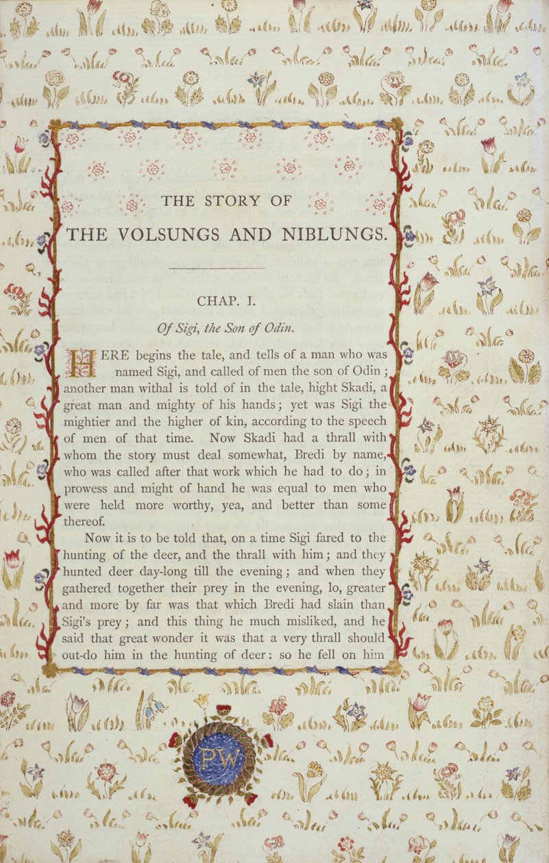 الصفحة الأولى من قصة The Volsungs and Niblungs ، c.1870 بواسطة مدرسة اللغة الإنجليزية