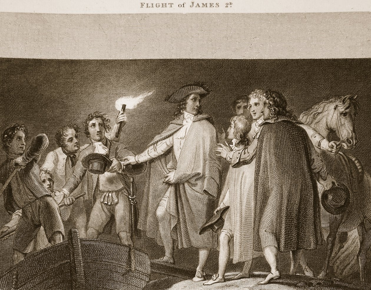 رحلة جيمس 2 ، توضيح من ديفيد هيوم تاريخ إنجلترا ، حانة. بقلم ر. بوير ، لندن ، 1812 بواسطة مدرسة اللغة الإنجليزية