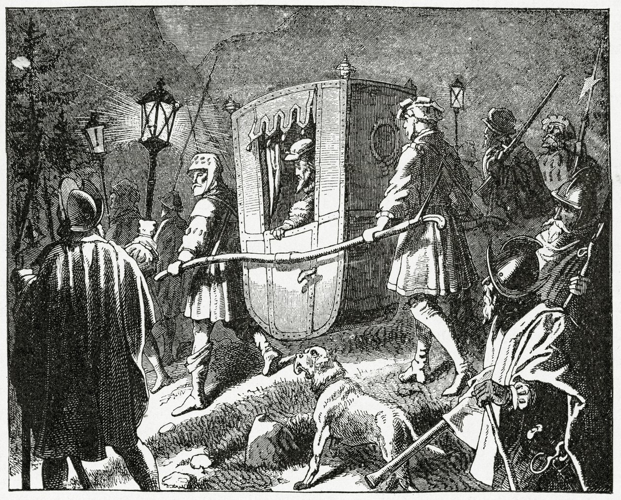 رحلة الإمبراطور تشارلز الخامس في 1552 من القوات البروتستانتية اللوثرية بقيادة الناخب موريس ساكسونيا ، 1882 بواسطة مدرسة اللغة الإنجليزية