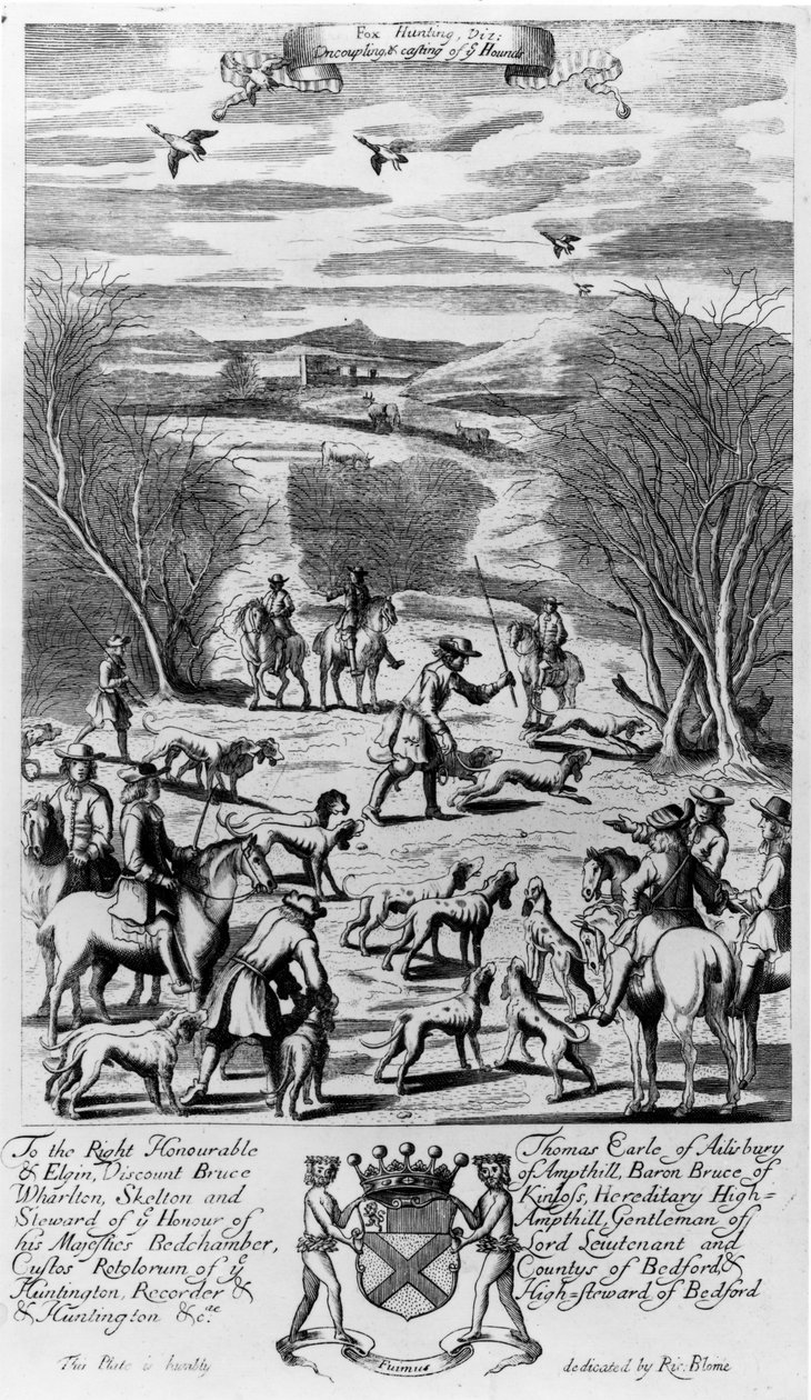 صيد الثعلب ، من "الترفيه الجنتلمان" الذي نشره ريتشارد بلوم ، 1686 (النقش) بواسطة مدرسة اللغة الإنجليزية