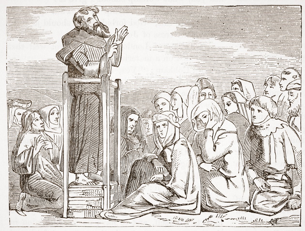 راعي الوعظ من منبر متحرك ، توضيح من تاريخ البروتستانتية بقلم جيمس أيتكين ويلي (1808-1890) ، حانة. 1878 بواسطة مدرسة اللغة الإنجليزية