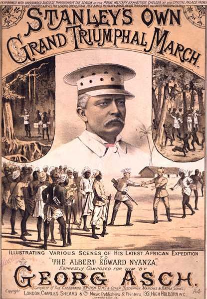 الغلاف الأمامي للنوتة الموسيقية لـ "Stanley's Own Grand Truphal March" ، من تأليف جورج آش (لون ليثو) بواسطة مدرسة اللغة الإنجليزية