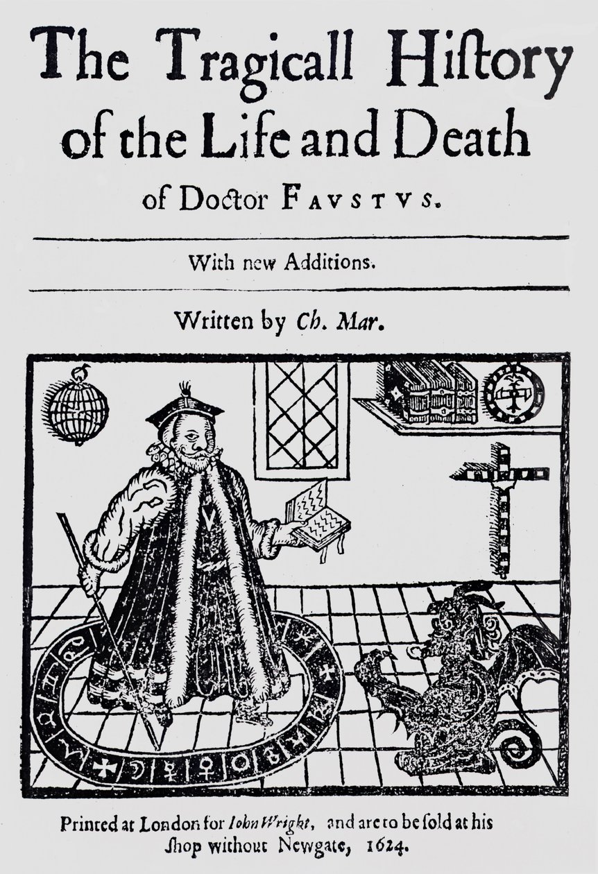 صورة في وجه التاريخ المأساوي لحياة وموت الدكتور فاوست ، بقلم كريستوفر ماركلين ، c.1616 بواسطة مدرسة اللغة الإنجليزية