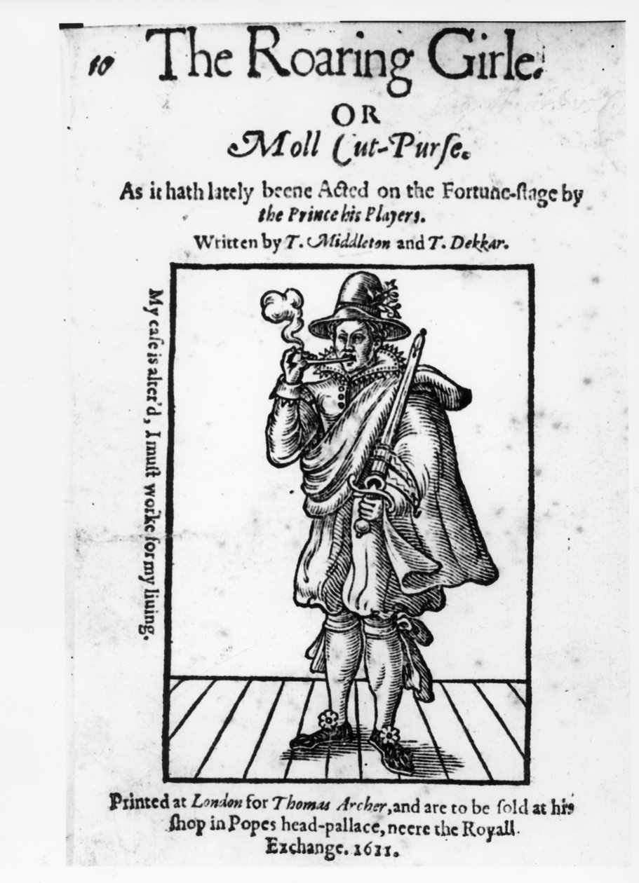 صورة من الأمام إلى The Roaring Girle أو Moll Cut-Purse by Thomas Middleton (1580-1627) و Thomas Dekker (c.1570-1632) 1611 بواسطة مدرسة اللغة الإنجليزية