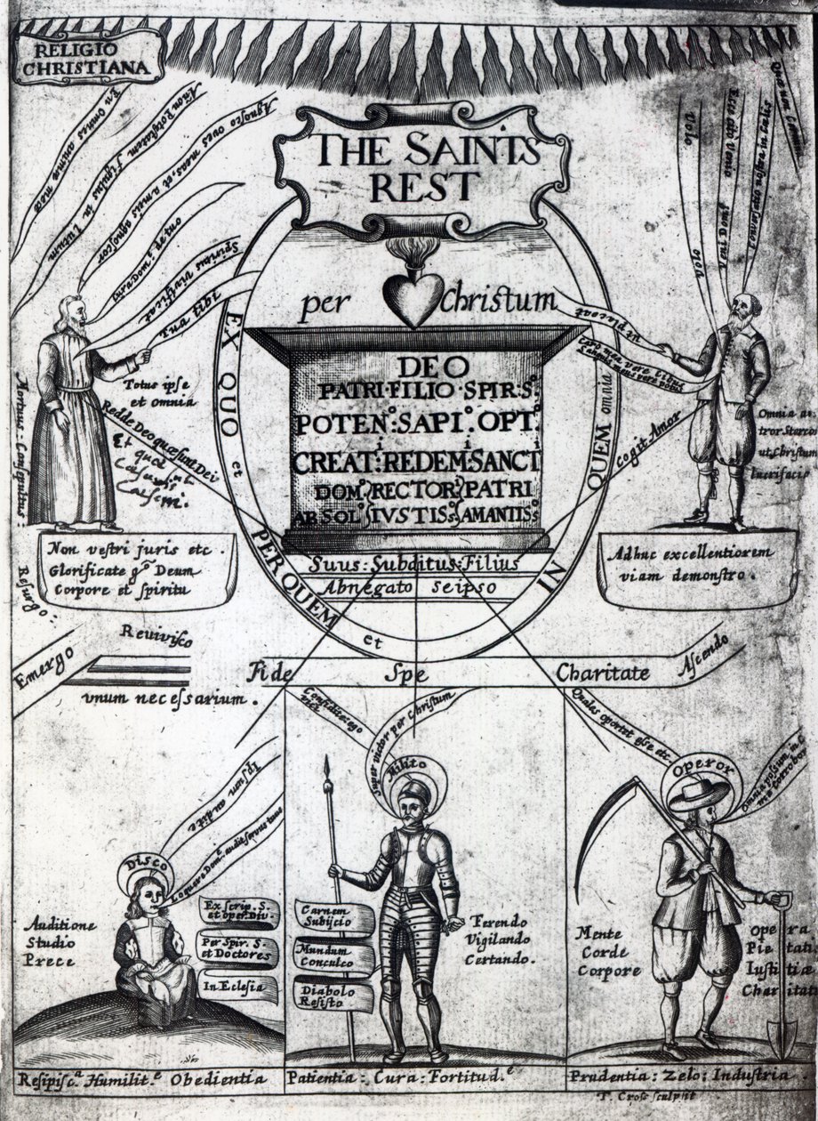 صورة للواجهة إلى The Saints Everlasting Rest بقلم ريتشارد باكستر ، طُبعت عام 1652 (طباعة) بواسطة مدرسة اللغة الإنجليزية