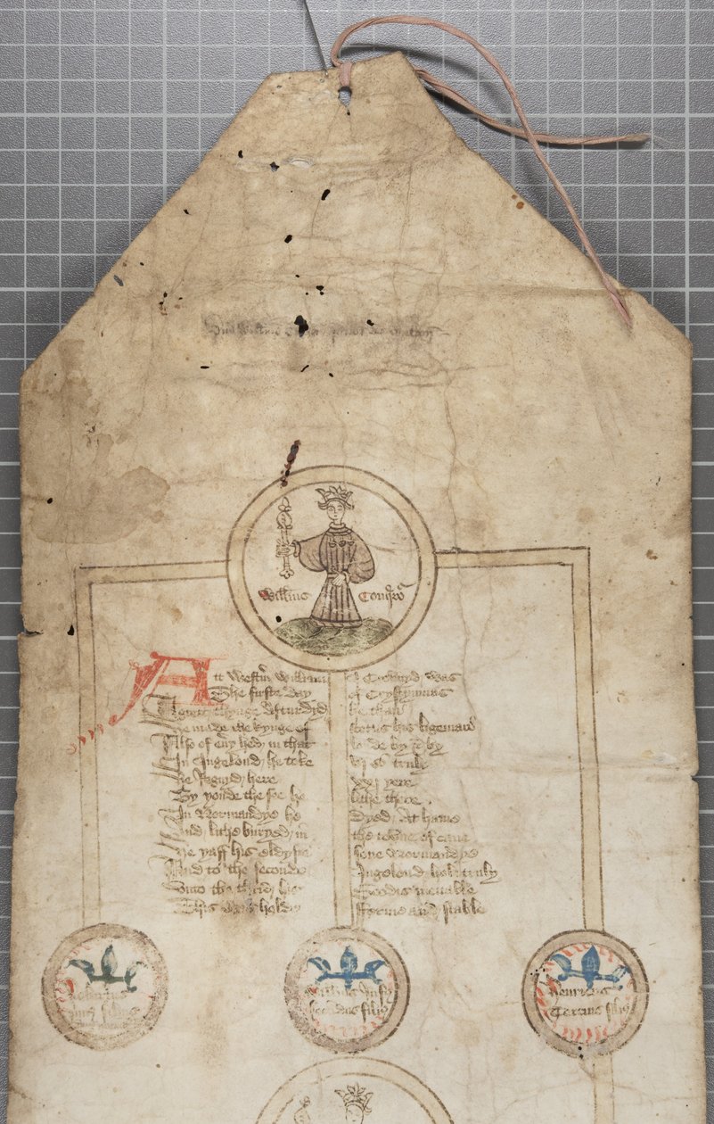 لفة الأنساب لملوك إنجلترا ، حوالي 1440-1479 (قلم وحبر على رق) بواسطة مدرسة اللغة الإنجليزية