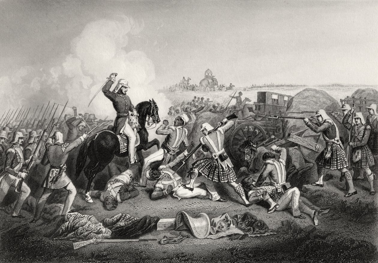 هجوم الجنرال هافلوك على نانا صاحب في فوتيبور عام 1857 ، من "تاريخ التمرد الهندي" ، نشر عام 1858 بواسطة مدرسة اللغة الإنجليزية