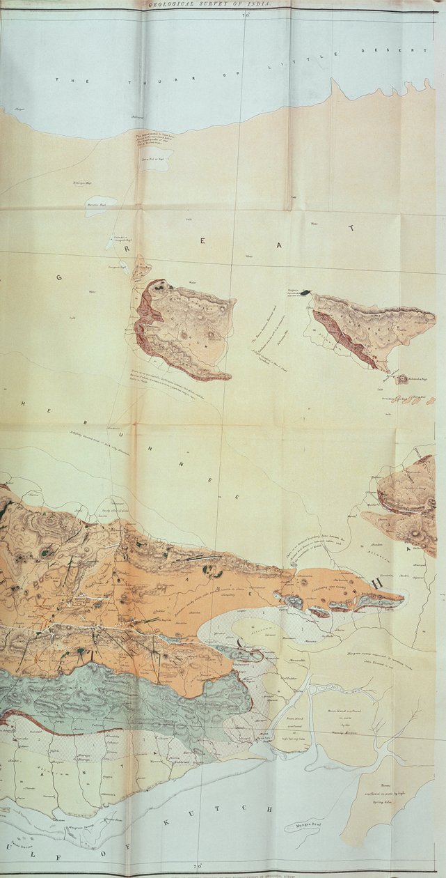 الخريطة الجيولوجية لصحراء كاتش ، 1870 بواسطة مدرسة اللغة الإنجليزية