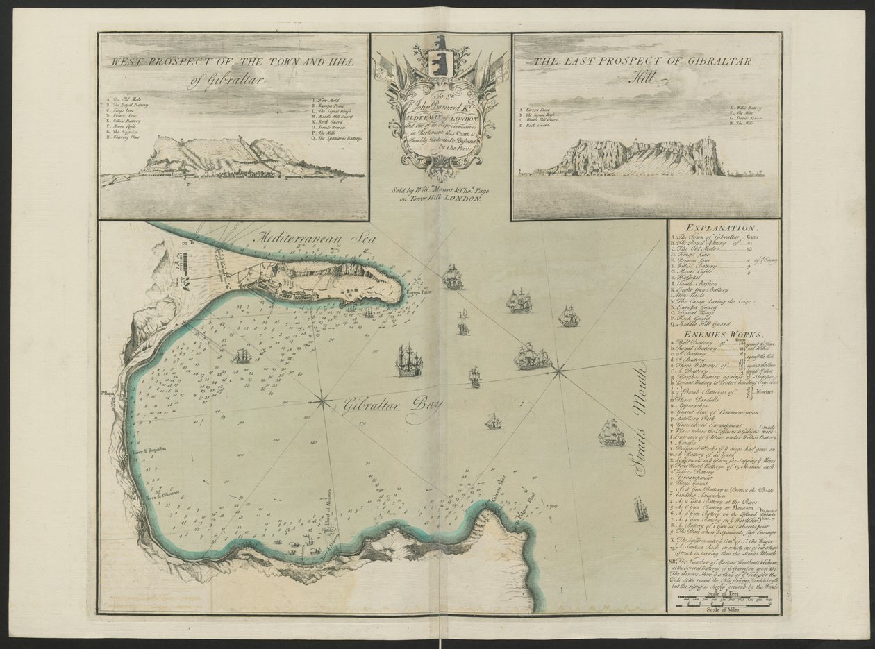 خليج جبل طارق (الغرب والشرق من منطقة جي هيل) بقلم سي برايس ، حوالي 1730 (لون ليثو) بواسطة مدرسة اللغة الإنجليزية