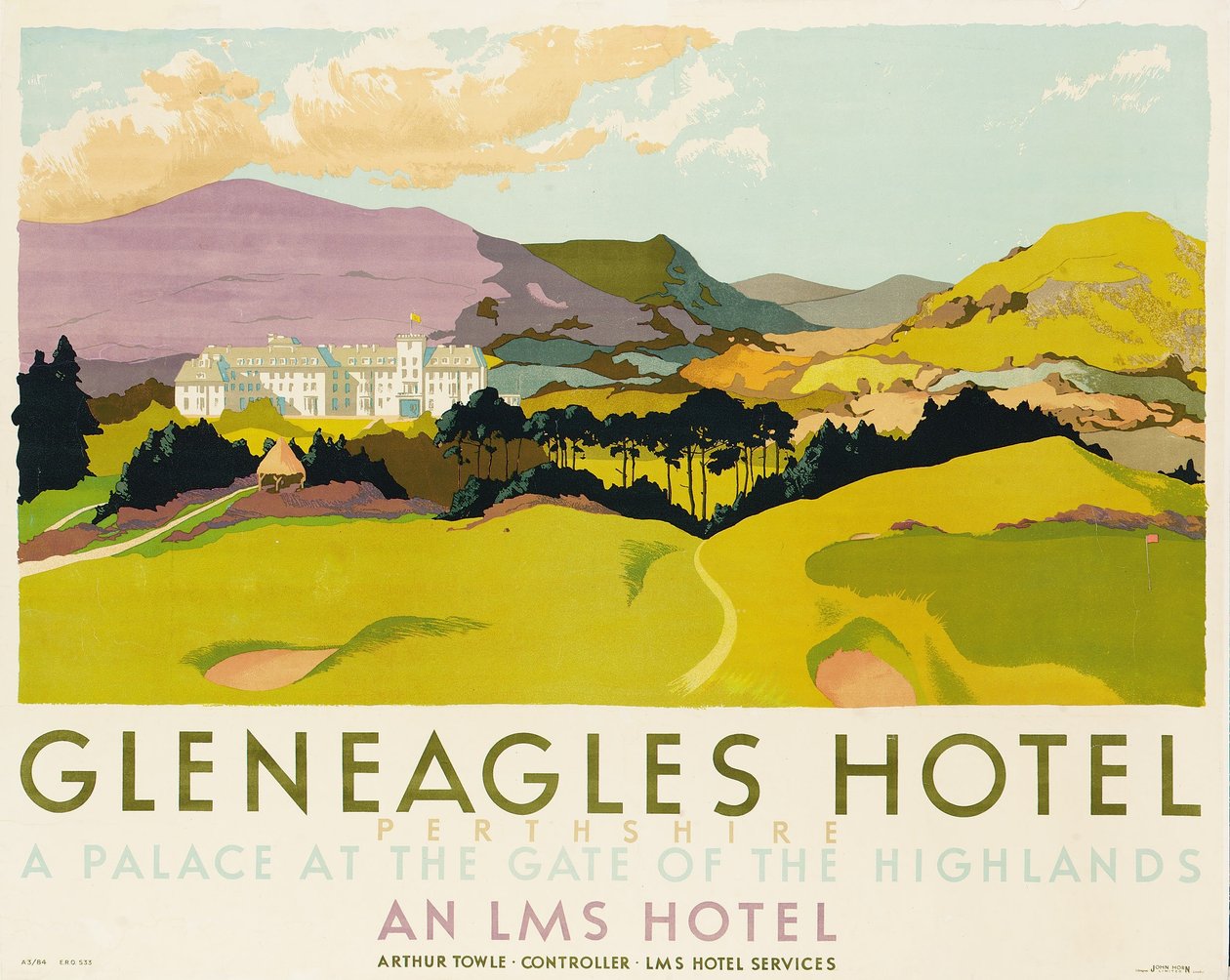 فندق Gleneagles ، ملصق إعلان عن LMS ، 1924 بواسطة مدرسة اللغة الإنجليزية