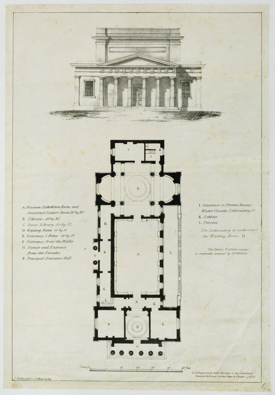المخطط الأرضي لغرف التجميع السفلى ، باث ، محفور من قبل تشارلز هولمانديل (1789-1850) بواسطة مدرسة اللغة الإنجليزية