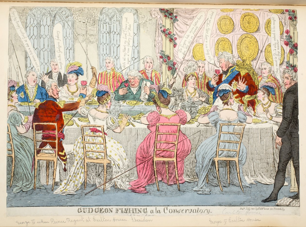 Gudgeon Fishing a la Conservatory، Pub. 1811 بواسطة مدرسة اللغة الإنجليزية
