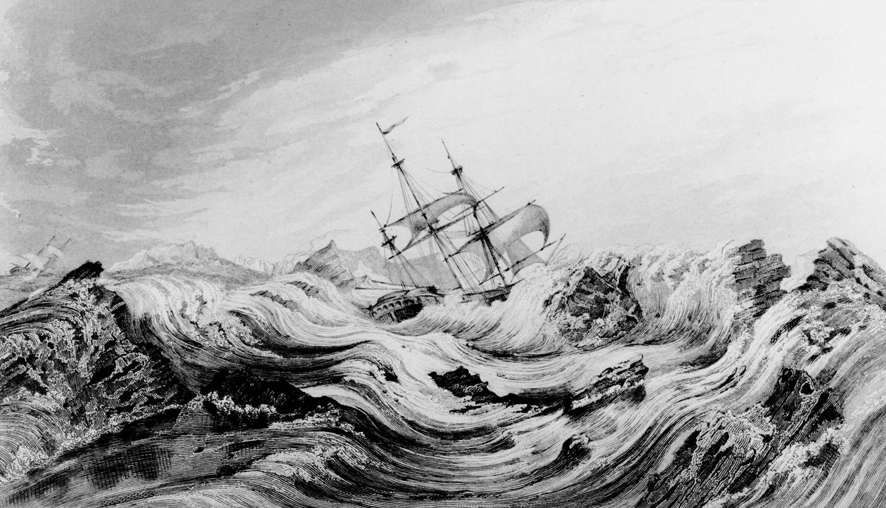 سفينة HMS Dorothea بقيادة ديفيد بوشان مدفوعة في جليد القطب الشمالي بواسطة مدرسة اللغة الإنجليزية