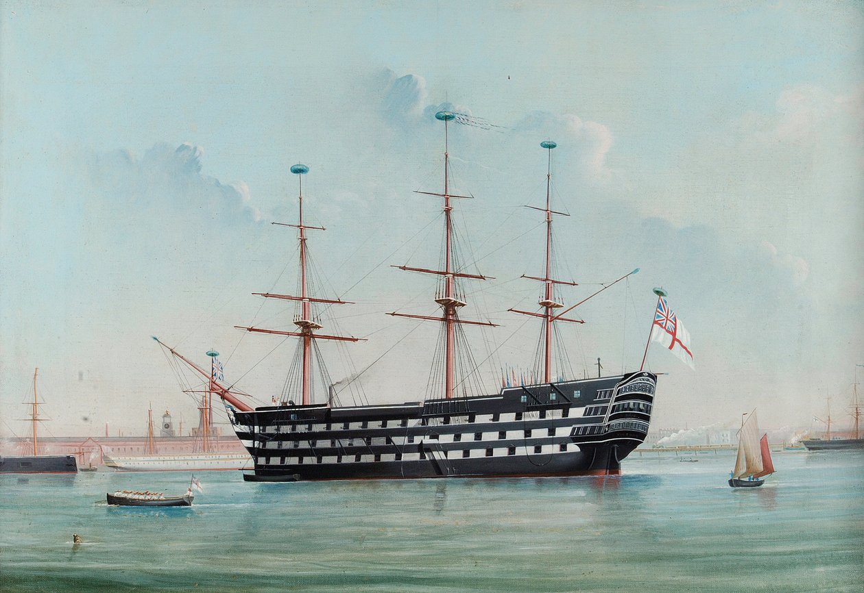انتصار HMS في ميناء بورتسموث ، c.1860 بواسطة مدرسة اللغة الإنجليزية