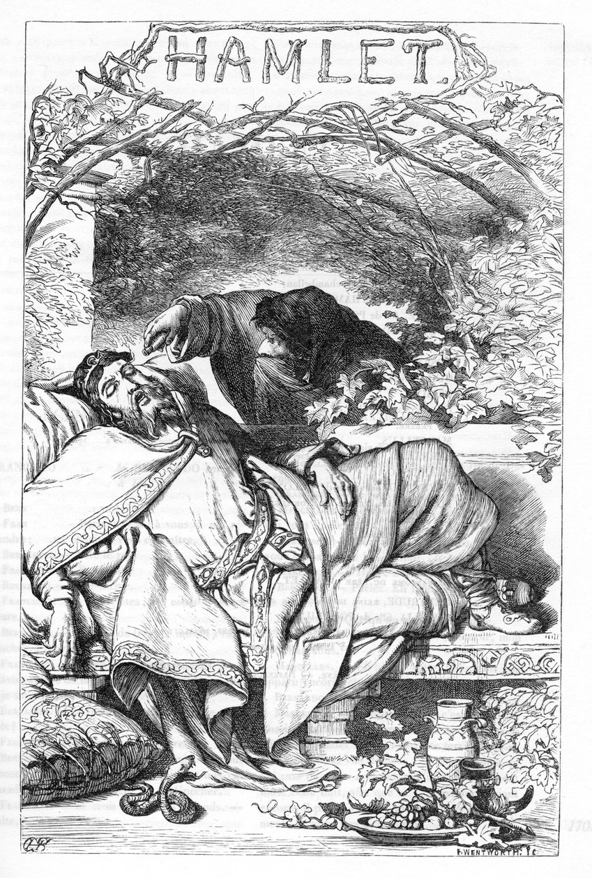 هاملت - رسم توضيحي في "" Complete de William Shakespeare "" 1866 - الرسوم التوضيحية والشكل العام لهذه الطبعة مستعارة من شكسبير المصور لكاسيل ، والذي نُشر في لندن بواسطة مدرسة اللغة الإنجليزية