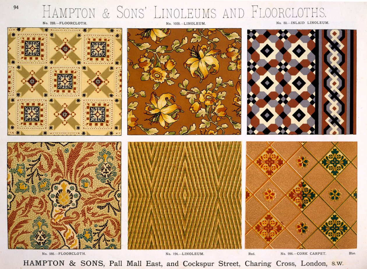 تصاميم هامبتون وأولاده ل Linoleums و Floorcloths ، أواخر C19th بواسطة مدرسة اللغة الإنجليزية