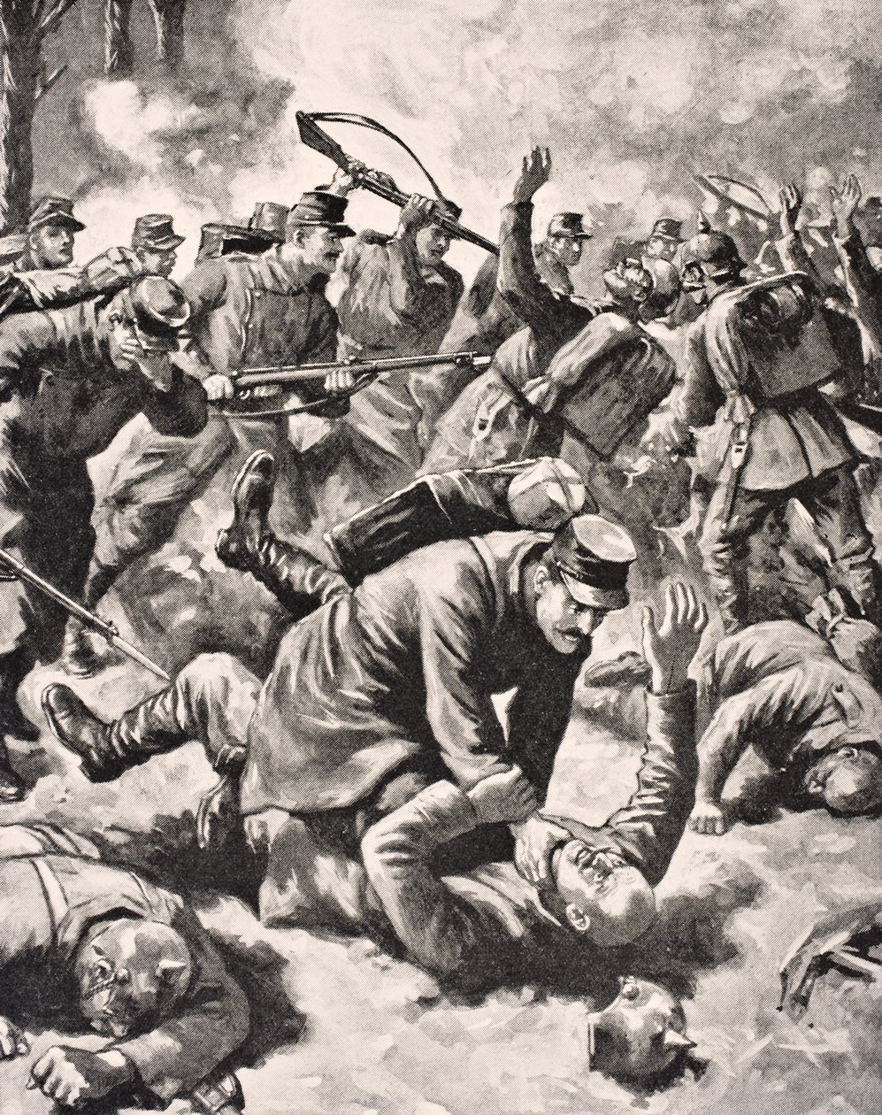 القتال اليدوي بين الجنود الألمان والغربيين ، من `` The War Illustrated deLuxe &39;&39; ، المنشور في لندن ، 1916 بواسطة مدرسة اللغة الإنجليزية