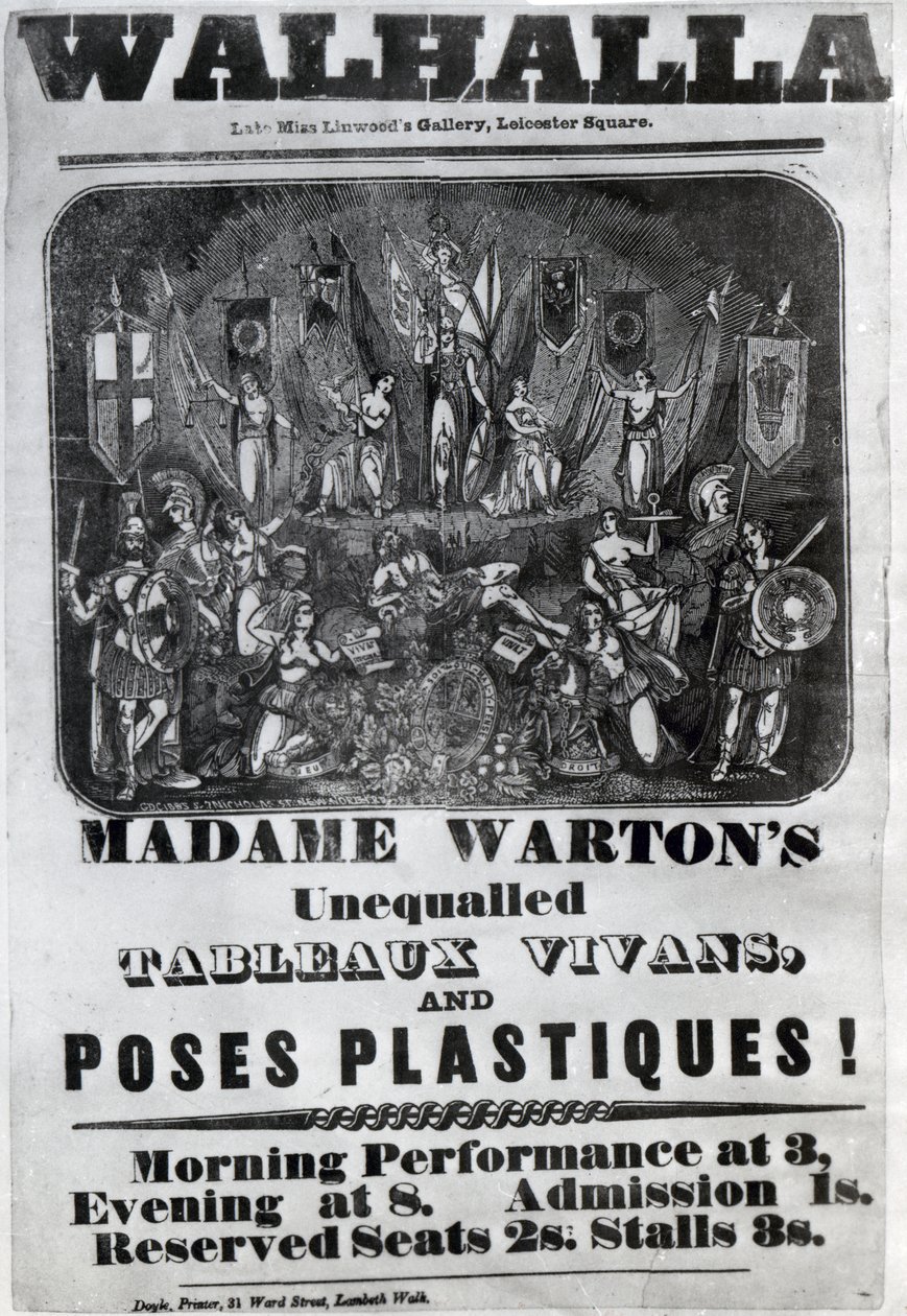 إعلانات Handbill `` Madame Warton&39;s Unequaled Tableaux Vivans and Poses Plastiques &39;&39; ، c.1847 بواسطة مدرسة اللغة الإنجليزية