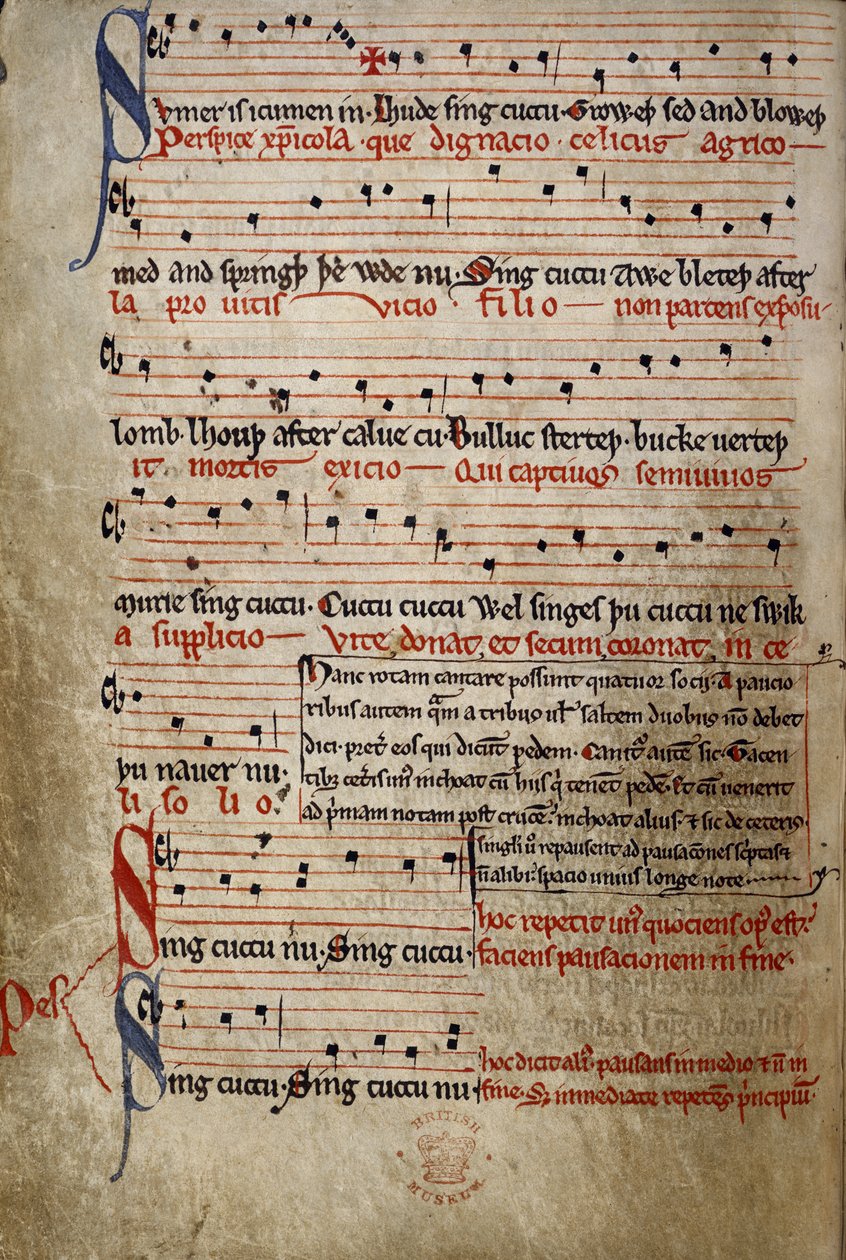 Harl 978 fol.11v Sumer is icumen in، from the Summer Canon (Reading Rota) (ورق) بواسطة مدرسة اللغة الإنجليزية
