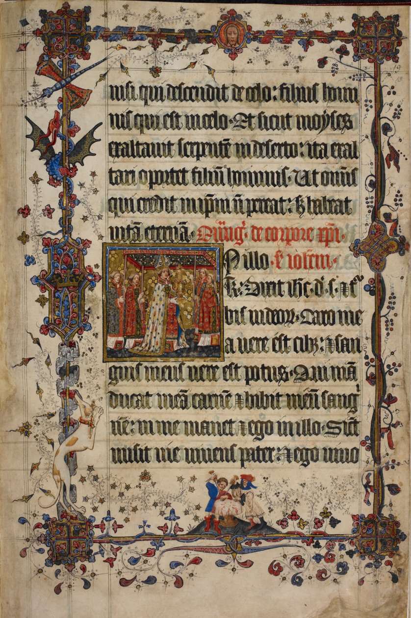 Harley 7026، f.13 عيد القربان المقدس ، من Lovel Lectionary ، قبل 1408 (رق) بواسطة مدرسة اللغة الإنجليزية