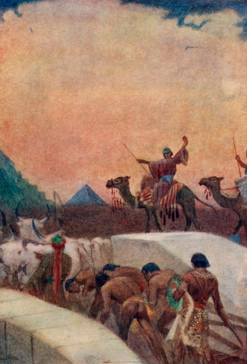 نقل كتل من الحجارة للأهرامات (طباعة حجرية ملونة) بواسطة مدرسة اللغة الإنجليزية