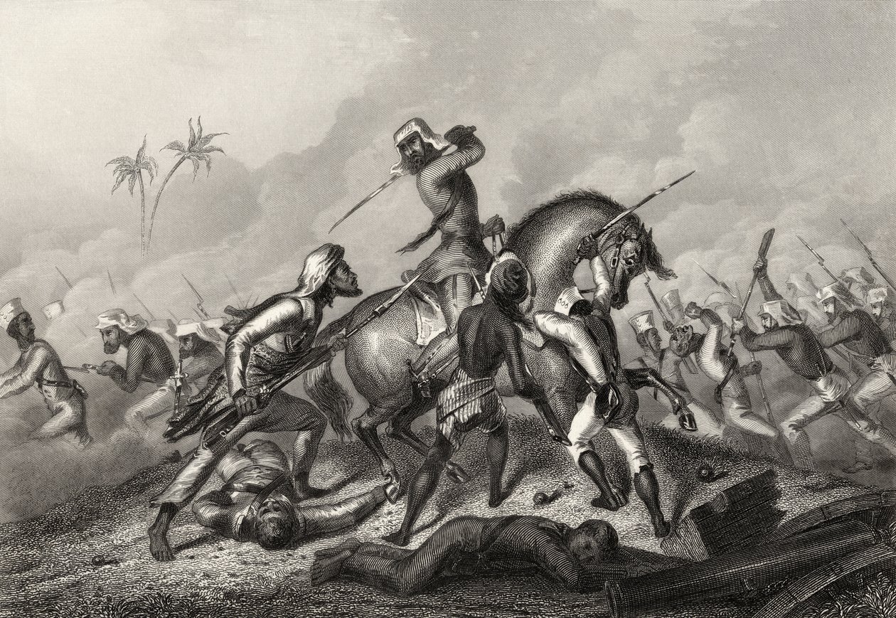 عمود هافلوكس يهاجم المتمردين قبل كاونبور ، من "تاريخ التمرد الهندي" المنشور عام 1858 بواسطة مدرسة اللغة الإنجليزية