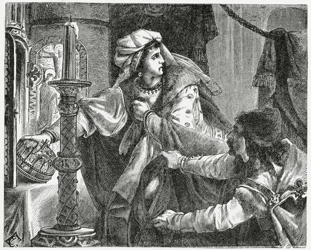 تسرق هيلين كوتانيرين تاج القديس ستيفن عام 1440 ، 1882 بواسطة مدرسة اللغة الإنجليزية