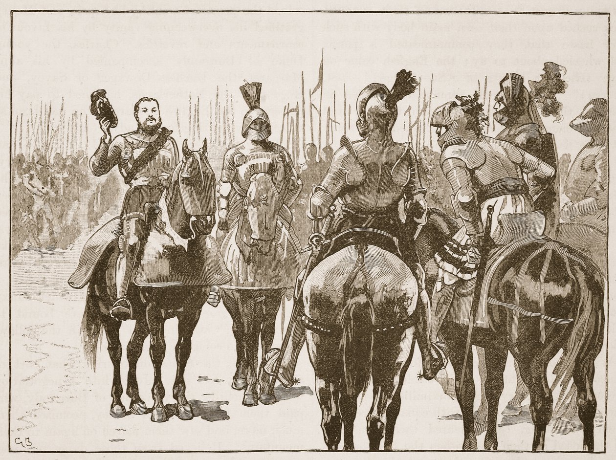 هنري والضباط الفرنسيين الأسرى ، رسم توضيحي من Cassells Illustrated History of England (sepia photo) بواسطة مدرسة اللغة الإنجليزية