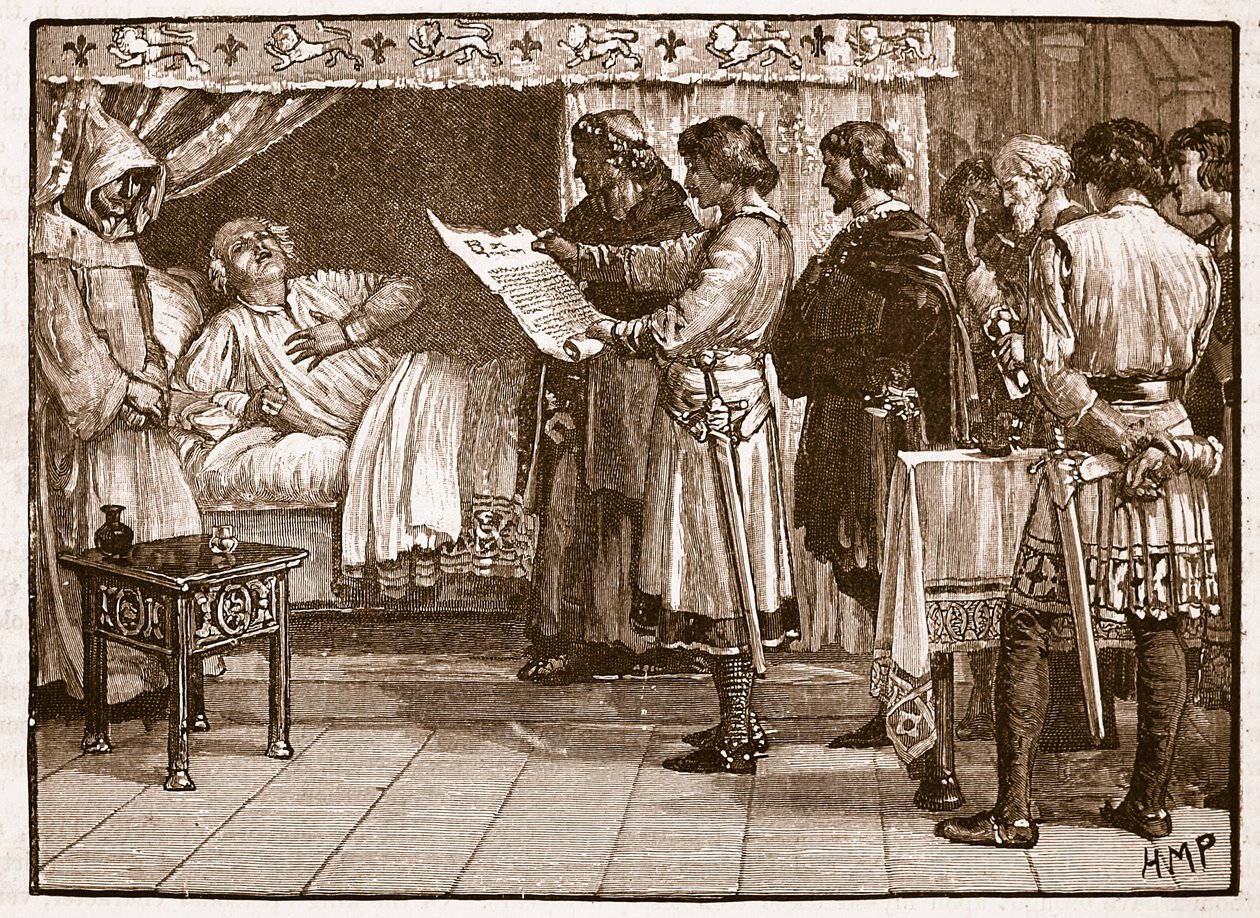 هنري يتلقى أخبار خيانة جونز ، رسم توضيحي من Cassells Illustrated History of England (sepia photo) بواسطة مدرسة اللغة الإنجليزية