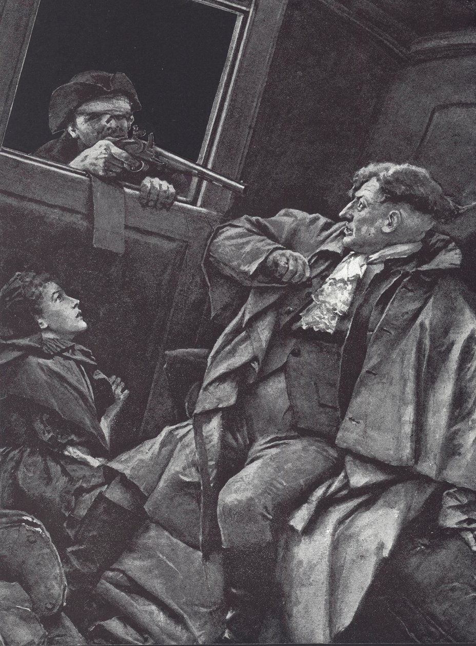 Highwayman robs a stagecoach (litho) بواسطة مدرسة اللغة الإنجليزية