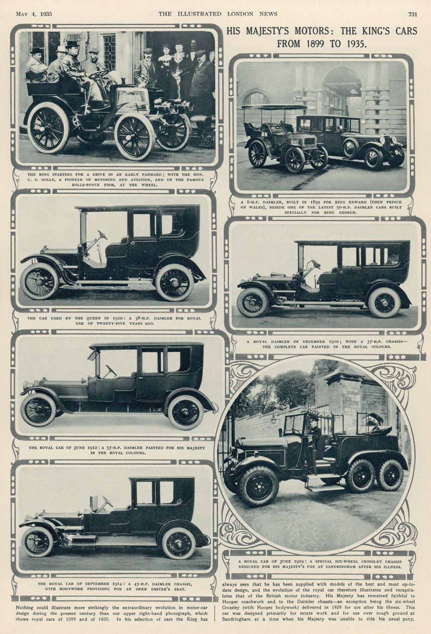صاحب الجلالة موتورز: سيارات الملك جورج مقابل 1899-1935 ، من أخبار لندن المصورة ، 4 مايو 1935 بواسطة مدرسة اللغة الإنجليزية