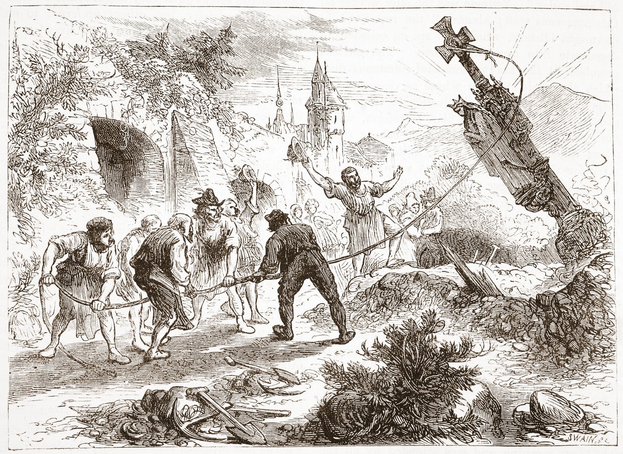 هوتينغر يدمر الصورة ، التوضيح من تاريخ البروتستانتية بقلم جيمس أيتكين ويلي (1808-1890) ، حانة. 1878 بواسطة مدرسة اللغة الإنجليزية