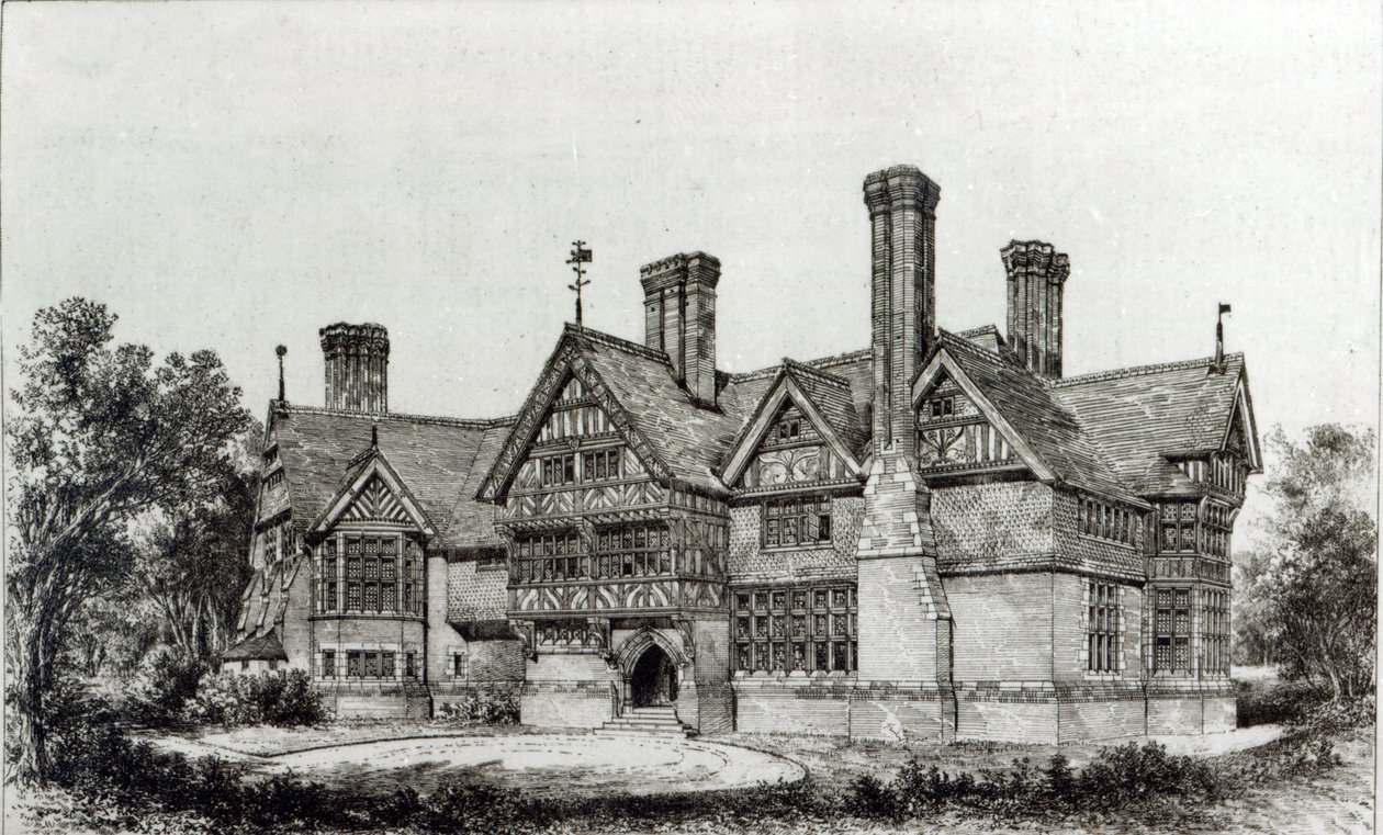 أقيم البيت مؤخرًا في Harrow Weald ، من "أخبار البناء" ، 6 سبتمبر 1872 بواسطة مدرسة اللغة الإنجليزية